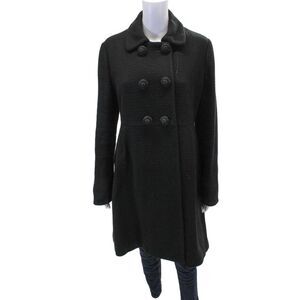 Axara Paris Womens Wool Double Breasted Long Collared Overcoat Black Size 42